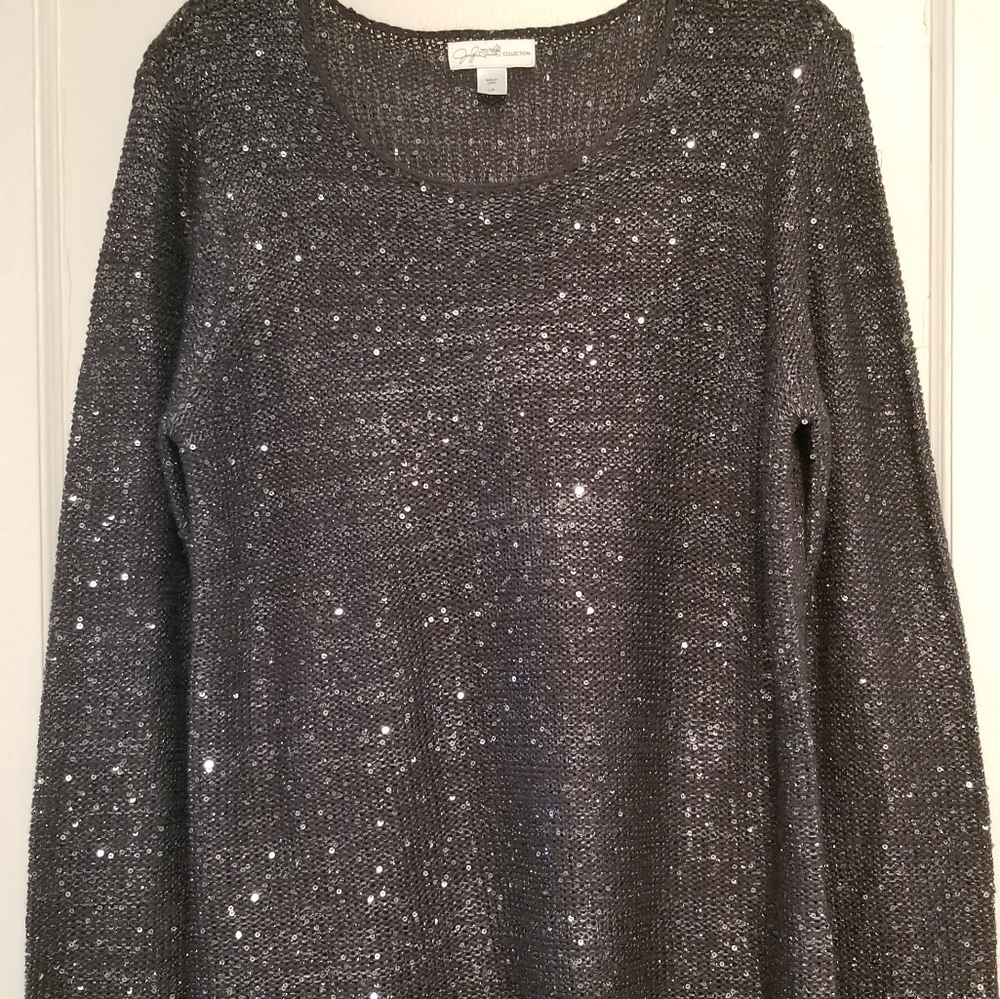 Jaclyn Smith dark grey sequin sweater
